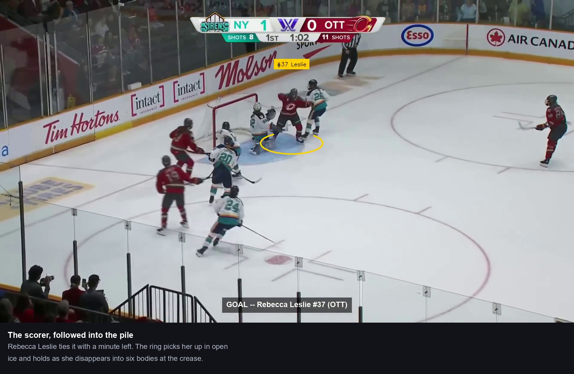 A goal, with the scorer marked